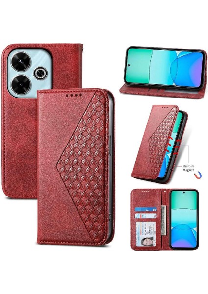 Xiaomi Poco M6 Pro 4g Için Flip Case El Kayışı Standı Günlük Kullanım Eşkenar Dörtgen (Yurt Dışından)