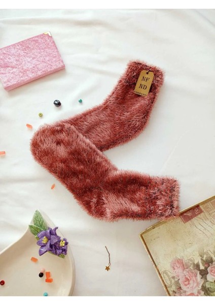 2 Çift Tüylü Kışlık Termal Patik Dikişsiz Çorap Erkek Kadın Ev-Parti Çorabı Gülkurusu Füme 36-41. modelleri