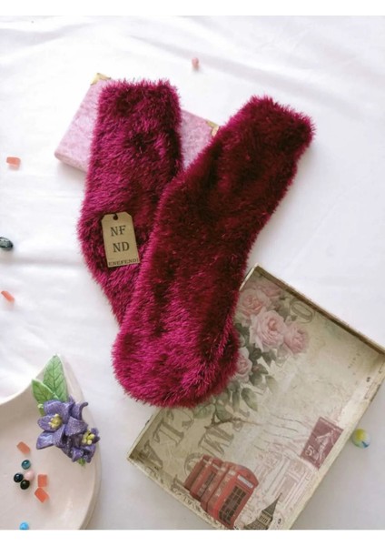 2 Çift Tüylü Kışlık Termal Patik Dikişsiz Çorap Erkek Kadın Ev-Parti Çorabı Füme Fuşya 36-41. fiyatları