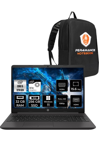 250 G9 Intel Core I5 1235U 32GB 256GB SSD 15.6" Fhd Windows 11 Pro Taşınabilir Bilgisayar & Per4 Çanta 9Y6U8ATPN426