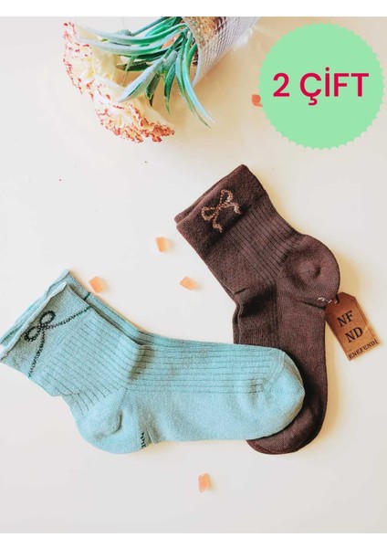 2 Çift Taşlı Kurdele Desenli Dikişsiz Rahat Hediyelik Kokulu Kahve ve Yeşil 36-40