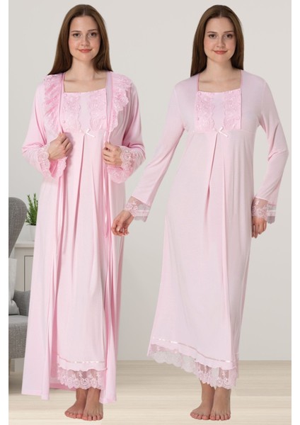 Pembe Sabahlıklı Hamile Lohusa Gecelik Takım