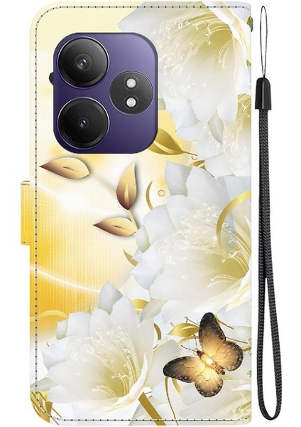 Realme Gt 6 Cüzdan Kelebek Çiçek Boyalı Kart Yuvaları Için Kılıf Manyetik (Yurt Dışından)