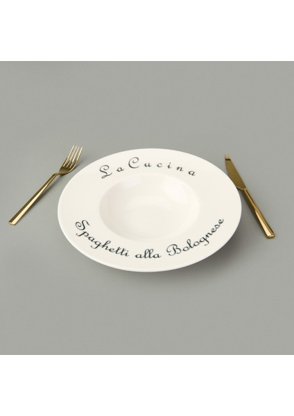 Kitchen La Luciana Porselen Makarna Tabağı - Siyah / Krem - 26 cm