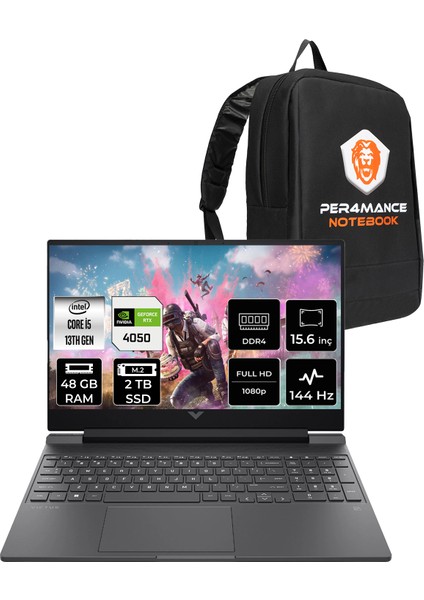 Victus 15 Intel Core I5 13420H 48GB 2tb SSD RTX4050/6GB 15.6" Fhd 144Hz Freedos Taşınabilir Bilgisayar & Per4 Çanta B7TG7EAPN344