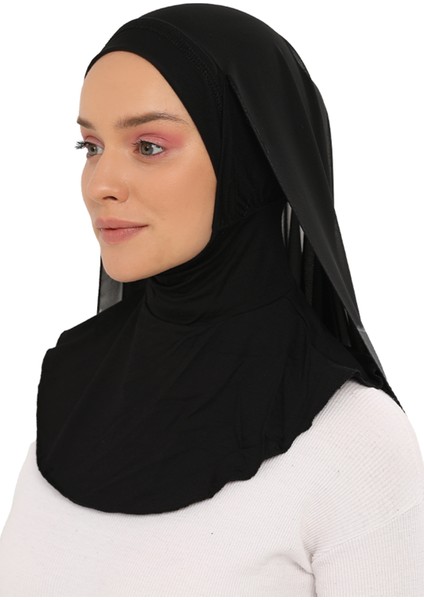 Hazır Pratik Lüks Boyunluklu Boneli Şifon Şal-Siyah