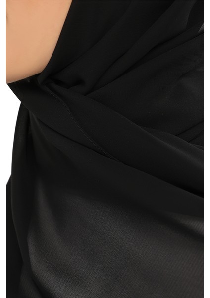 Hazır Pratik Lüks Boyunluklu Boneli Şifon Şal-Siyah