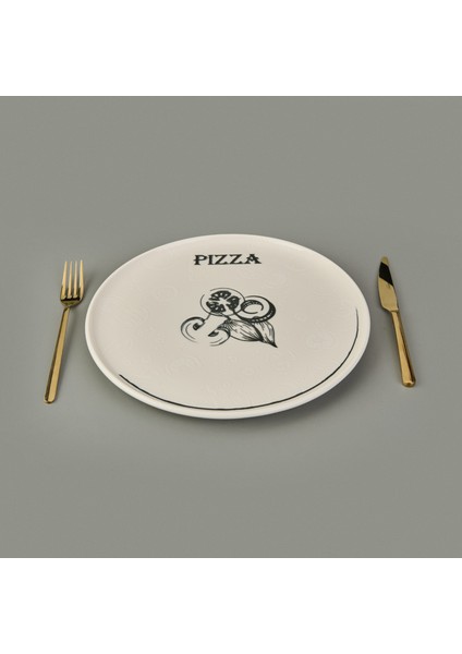 Kitchen Gourmet Pizza Tabağı - Krem / Siyah - 30 cm