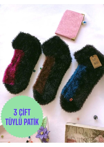 3 Çift Tüylü Kışlık Termal Patik Dikişsiz Çorap Laci Kahve Fuşya Erkek Kadın Ev Parti Çorabı 36-41
