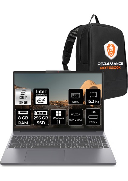 Ideapad Slim 3 Intel Core I7 13620H 8gb 256GB SSD 15.3" Fhd+ Windows 11 Home Taşınabilir Bilgisayar & Per4 Çanta 83K10011TRP313