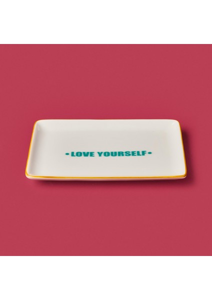 Kitchen Love Yourself Servis Tabağı - Yeşil / Sarı - 13X18 cm