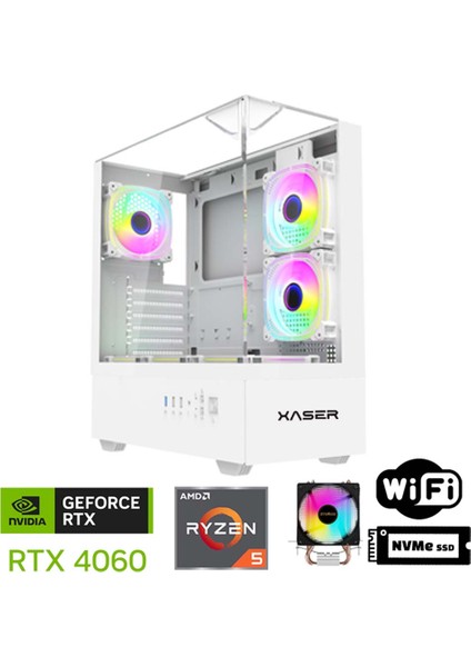 XSR1097 Ryzen 5 8400F 32GB Ddr5 Ram 1tb M.2 Nvme SSD 8gb RTX4060 Beyaz Oyuncu Masaüstü Bilgisayarı