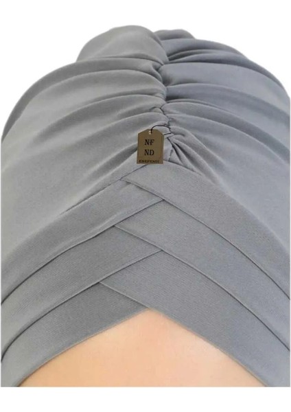 Üç Bantlı Hazır Tesettür Dış Bone Hijap Gri Rahat Şık Bone
