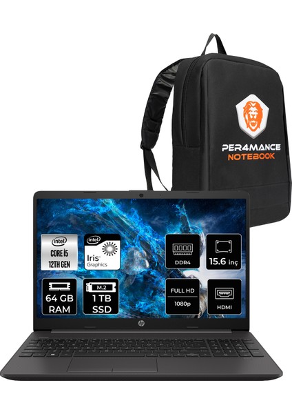 250 G9 Intel Core I5 1235U 64GB 1tb SSD 15.6" Fhd Freedos Taşınabilir Bilgisayar & Per4 Çanta 9Y6U8ATPN348