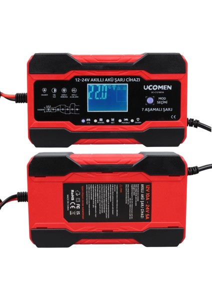 Kırmızı 12/24 Volt 10 Amper LED Göstergeli Akü Şarj Cihazı UC-C121001A