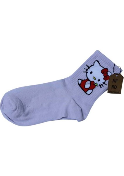 2 Çift Hello Kitty Çorap Yumuşak Rahat Şık Kısa Konç Desenli Uçukpembe Çorabı 36-40