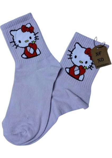 2 Çift Hello Kitty Çorap Yumuşak Rahat Şık Kısa Konç Desenli Uçukpembe Çorabı 36-40