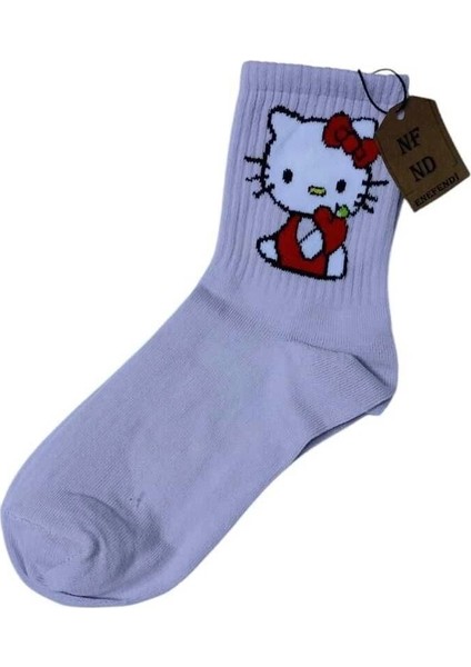 2 Çift Hello Kitty Çorap Yumuşak Rahat Şık Kısa Konç Desenli Uçukpembe Çorabı 36-40