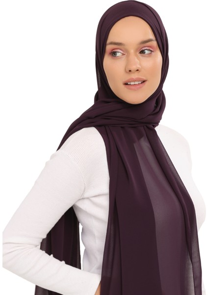 Hazır Pratik Lüks Boyunluklu Boneli Şifon Şal-Mürdüm