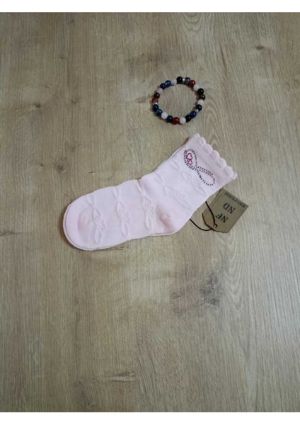 Taşlı Pamuklu Kız Çocuk Kısakonç Çorap Uçukpembe Yumuşak Soket Kız Çocuk Çorabı 5-6 Y