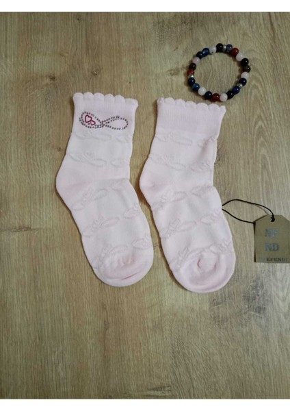 Taşlı Pamuklu Kız Çocuk Kısakonç Çorap Uçukpembe Yumuşak Soket Kız Çocuk Çorabı 5-6 Y