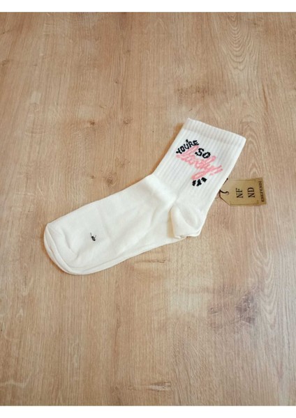 Lovely Desenli Pamuklu Yumuşak Çorap Arakonç Kadın Krem Pembe Soket Çorabı 36-40 modelleri