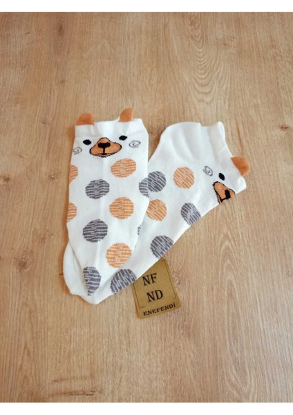 Kulaklı Pamuklu Puantiyeli Krem Patik Çorap Desenli Çorabı 36-40 modelleri
