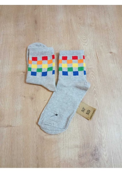 Kareli Desenli Pamuklu Yumuşak Çorap Arakonç Kadın Gri Soket Çorabı 36-40 modelleri