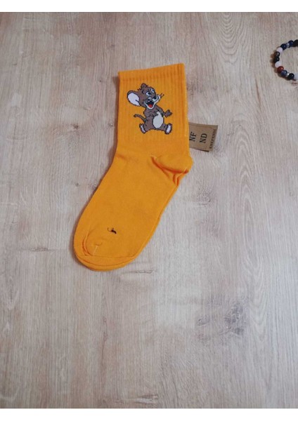 Jerry Hayvan Desenli Pamuklu Çorap Arakonç Kadın Turuncu Soket Dikişsiz Çorap 36-40