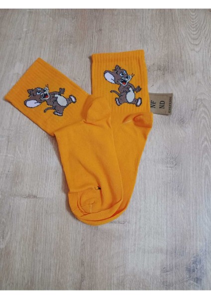 Jerry Hayvan Desenli Pamuklu Çorap Arakonç Kadın Turuncu Soket Dikişsiz Çorap 36-40 fiyatları