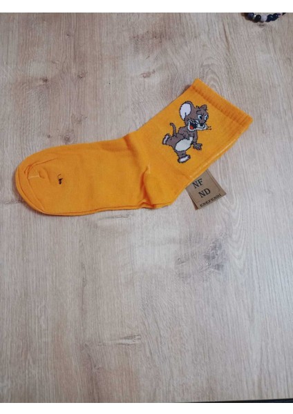 Jerry Hayvan Desenli Pamuklu Çorap Arakonç Kadın Turuncu Soket Dikişsiz Çorap 36-40 modelleri