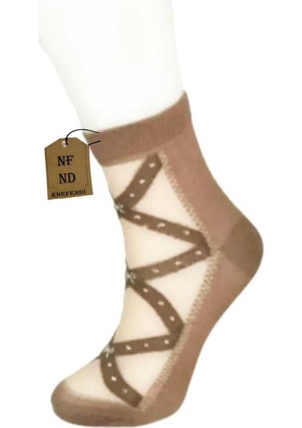 Tül Pamuk Elastan Çorap Kısa Konç Kokulu Çapraz Sütlü Kahve Rahat Esnek Tüllü Çorabı 36-40