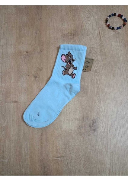 Jerry Hayvan Desenli Pamuklu Çorap Arakonç Kadın Mavi Soket Dikişsiz Çorap 36-40 fırsatları