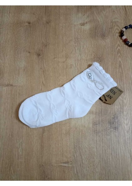Taşlı Pamuklu Kız Çocuk Kısakonç Çorap Beyaz Yumuşak Soket Kız Çocuk Çorabı 5-6 Y