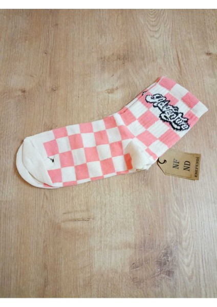 Pembe Kare Desenli Pamuklu Yumuşak Çorap Arakonç Kadın Krem Pembe Soket Çorabı 36-40 fırsatları