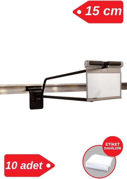 15 cm - 10 Adet Siyah Etiketli Kanallı Pano Kancası Raf Askısı