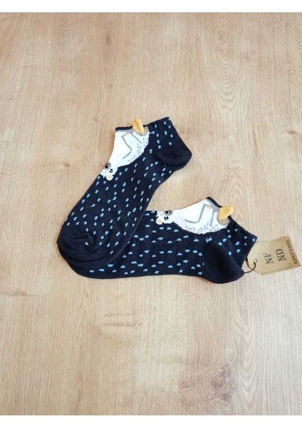 Kulaklı Pamuklu Lacivert Patik Çorap Desenli Çorabı 36-40 fırsatları