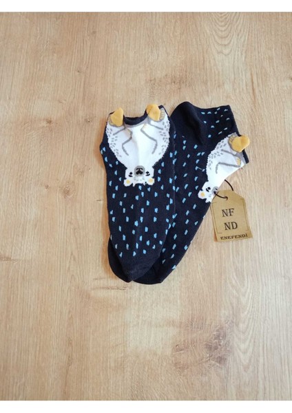 Kulaklı Pamuklu Lacivert Patik Çorap Desenli Çorabı 36-40 indirimleri