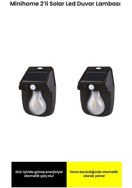 MH-2982 Solar Duvar Lambası Karanlık ve Hareket Sensörlü 2'li