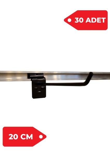 20 cm - 30 Adet Siyah Kanallı Pano Kancası Raf Askısı fiyatları