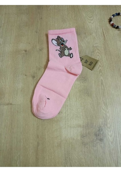 Jerry Hayvan Desenli Pamuklu Çorap Arakonç Kadın Pembe Soket Dikişsiz Çorap 36-40 fiyatları