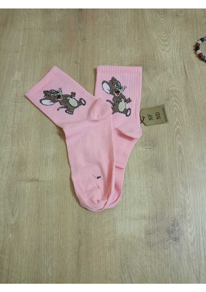 Jerry Hayvan Desenli Pamuklu Çorap Arakonç Kadın Pembe Soket Dikişsiz Çorap 36-40 fırsatları