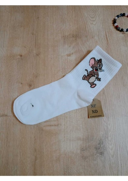 Jerry Hayvan Desenli Pamuklu Çorap Arakonç Kadın Beyaz Soket Dikişsiz Çorap 36-40 fiyatları
