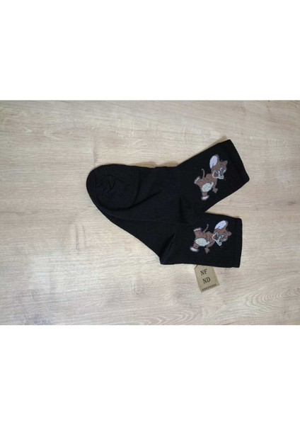 Jerry Hayvan Desenli Pamuklu Çorap Arakonç Kadın Siyah Soket Dikişsiz Çorap 36-40 fiyatları