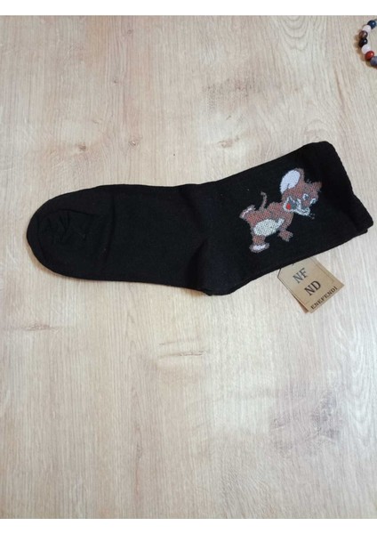 Jerry Hayvan Desenli Pamuklu Çorap Arakonç Kadın Siyah Soket Dikişsiz Çorap 36-40 modelleri