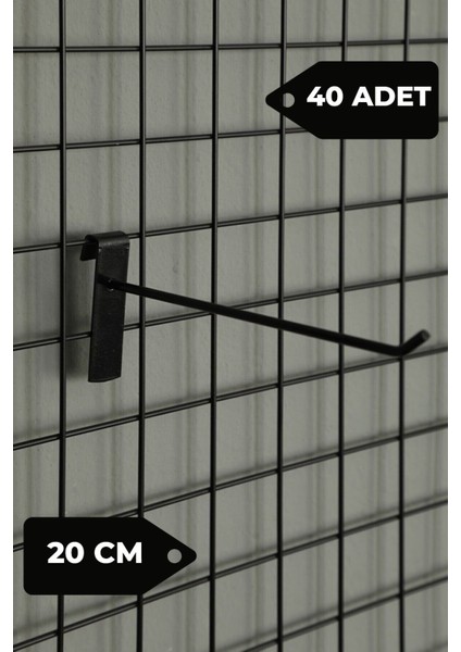 20 cm - 40 Adet Siyah Tel Pano Kancası Raf Askısı fiyatları