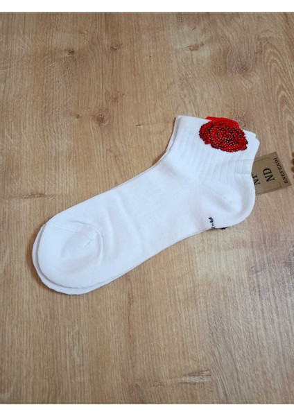 Gül Taşlı Pamuklu Burun Dikişsiz Kokulu Likralı Kısa Konç Çorap Beyaz Kadın Çorabı 36-40 fiyatları