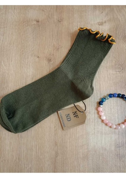 Kadın Jakarlı Soket Çorabı Altın Sarısı Fırfırlı Likralı Pamuklu Füme Çorap 36-40 modelleri