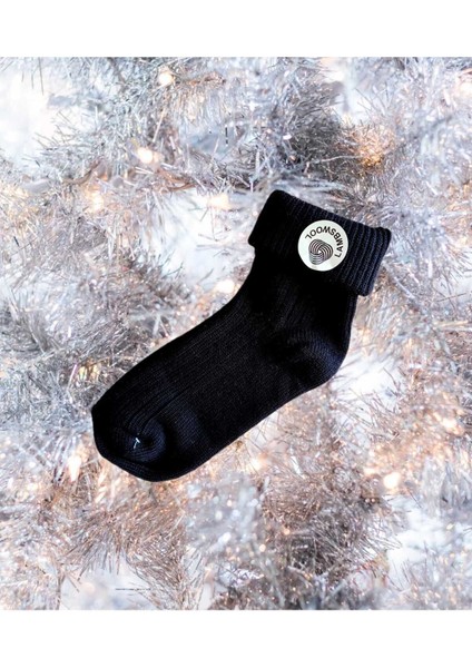 Yünlü Çorap Soket Fitilli Erkek Unısex Kadın Bot Çorabı, Kalın Kışlık Kokulu Siyah Yılbaşı Çorabı
