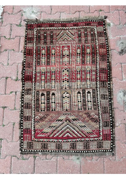 85X127 cm El Yapımı Nostalji Türk Kilimi Eşsiz Motif Yün Kilim